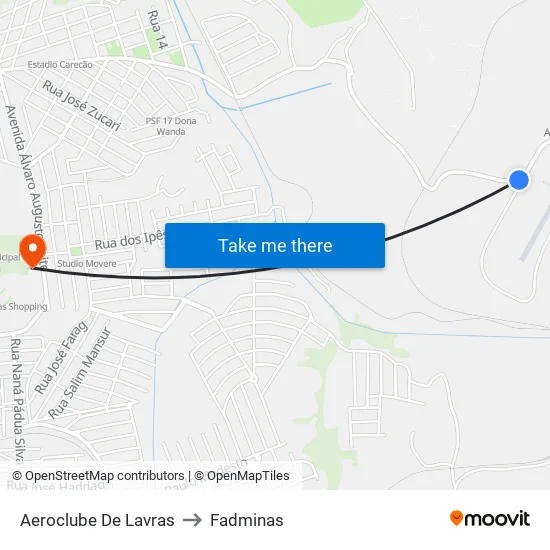 Aeroclube De Lavras to Fadminas map