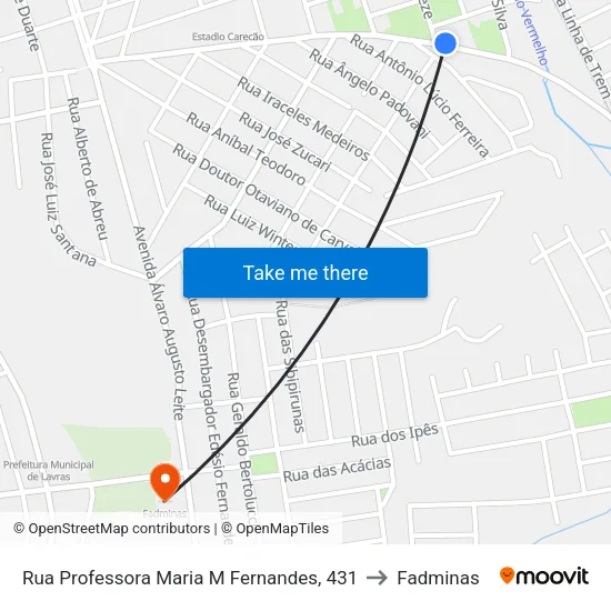Rua Professora Maria M Fernandes, 431 to Fadminas map
