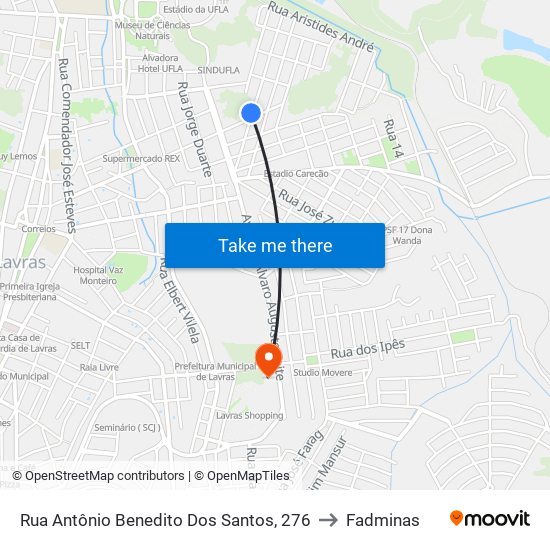 Rua Antônio Benedito Dos Santos, 276 to Fadminas map