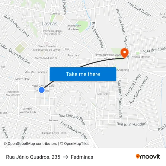 Rua Jânio Quadros, 235 to Fadminas map
