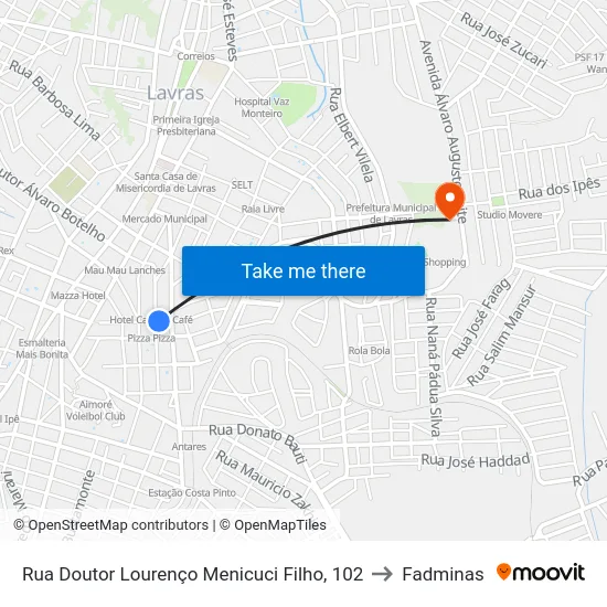 Rua Doutor Lourenço Menicuci Filho, 102 to Fadminas map