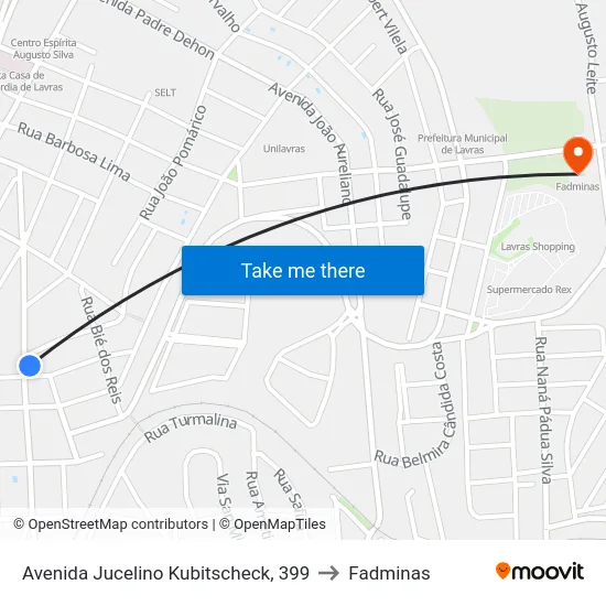 Avenida Jucelino Kubitscheck, 399 to Fadminas map