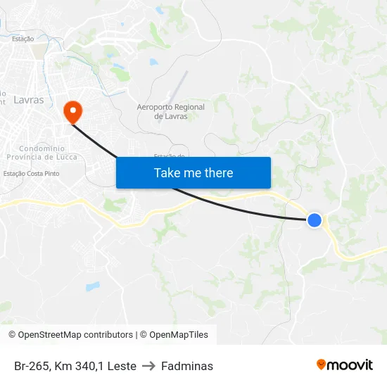 Br-265, Km 340,1 Leste to Fadminas map