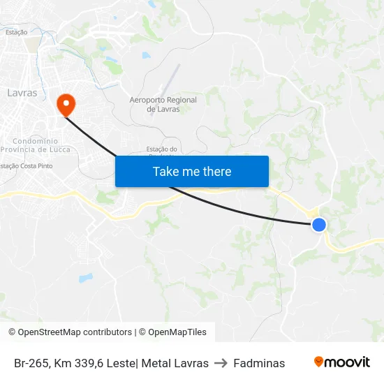 Br-265, Km 339,6 Leste| Metal Lavras to Fadminas map