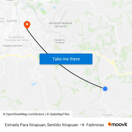 Estrada Para Itirapuan, Sentido Itirapuan to Fadminas map