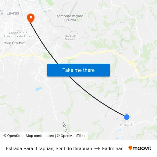Estrada Para Itirapuan, Sentido Itirapuan to Fadminas map