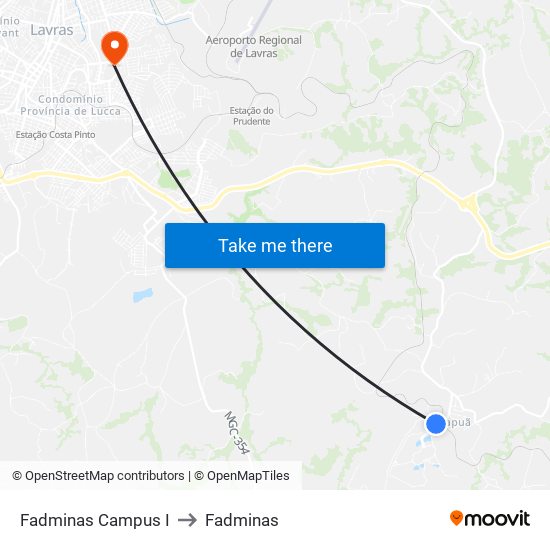 Fadminas Campus I to Fadminas map