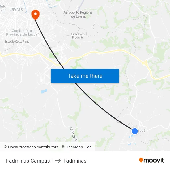 Fadminas Campus I to Fadminas map