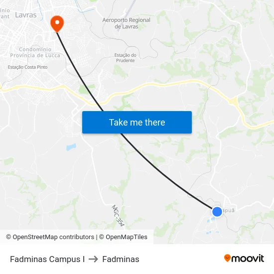 Fadminas Campus I to Fadminas map