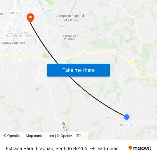 Estrada Para Itirapuan, Sentido Br-265 to Fadminas map
