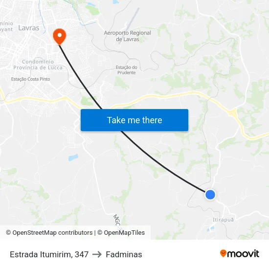 Estrada Itumirim, 347 to Fadminas map