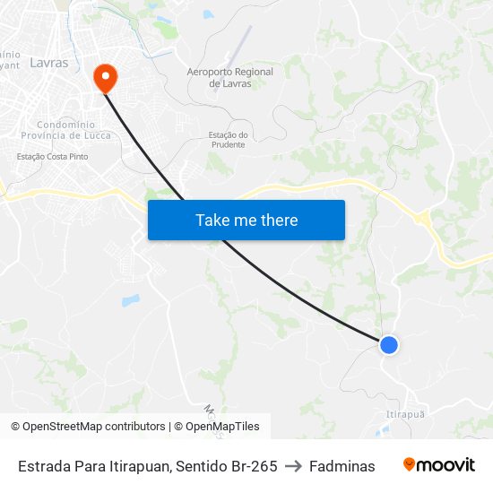 Estrada Para Itirapuan, Sentido Br-265 to Fadminas map