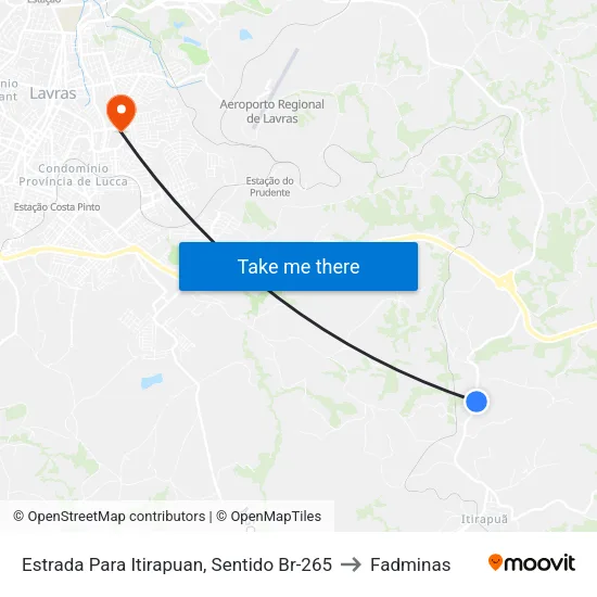 Estrada Para Itirapuan, Sentido Br-265 to Fadminas map