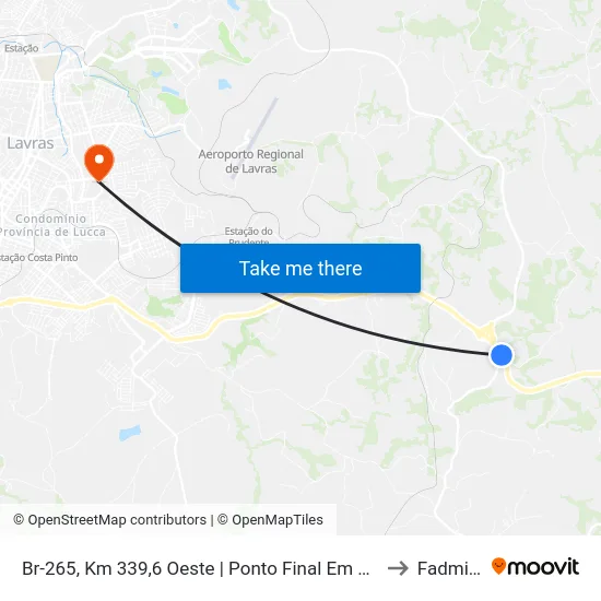 Br-265, Km 339,6 Oeste | Ponto Final Em Metal Lavras to Fadminas map