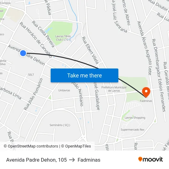 Avenida Padre Dehon, 105 to Fadminas map