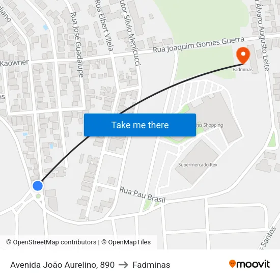 Avenida João Aurelino, 890 to Fadminas map