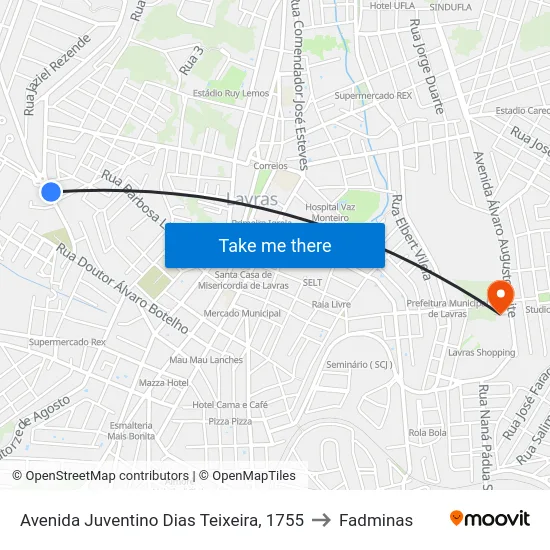 Avenida Juventino Dias Teixeira, 1755 to Fadminas map