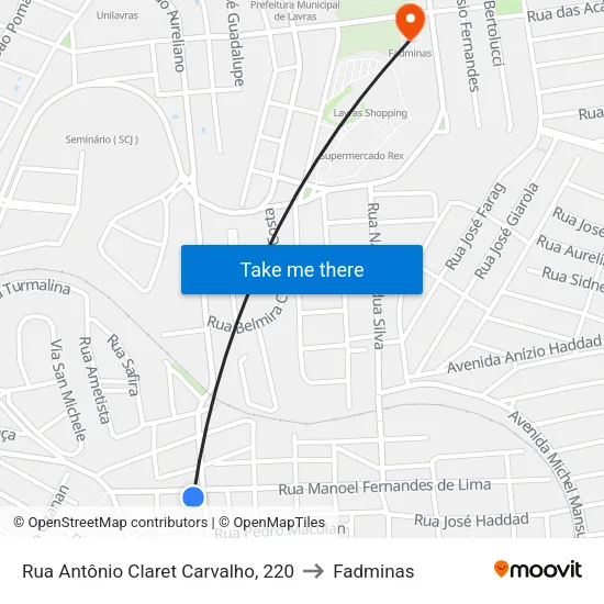 Rua Antônio Claret Carvalho, 220 to Fadminas map