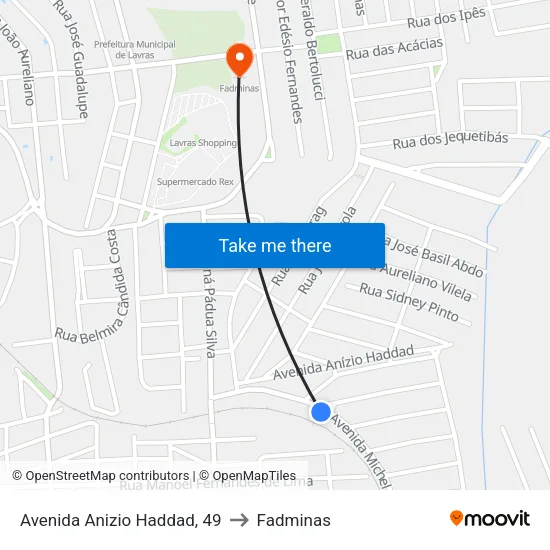 Avenida Anizio Haddad, 49 to Fadminas map