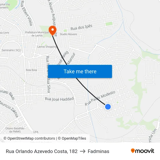 Rua Orlando Azevedo Costa, 182 to Fadminas map