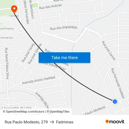 Rua Paulo Modesto, 279 to Fadminas map
