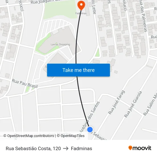 Rua Sebastião Costa, 120 to Fadminas map