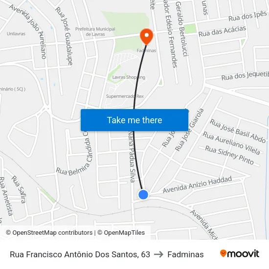 Rua Francisco Antônio Dos Santos, 63 to Fadminas map
