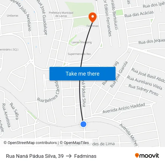 Rua Naná Pádua Silva, 39 to Fadminas map