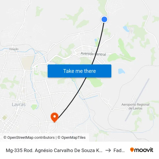 Mg-335 Rod. Agnésio Carvalho De Souza Km 85,5 Norte | Lavrinhas to Fadminas map