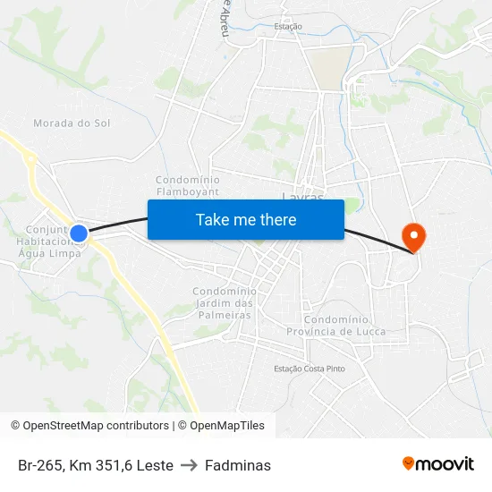 Br-265, Km 351,6 Leste to Fadminas map