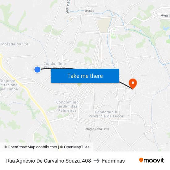 Rua Agnesio De Carvalho Souza, 408 to Fadminas map