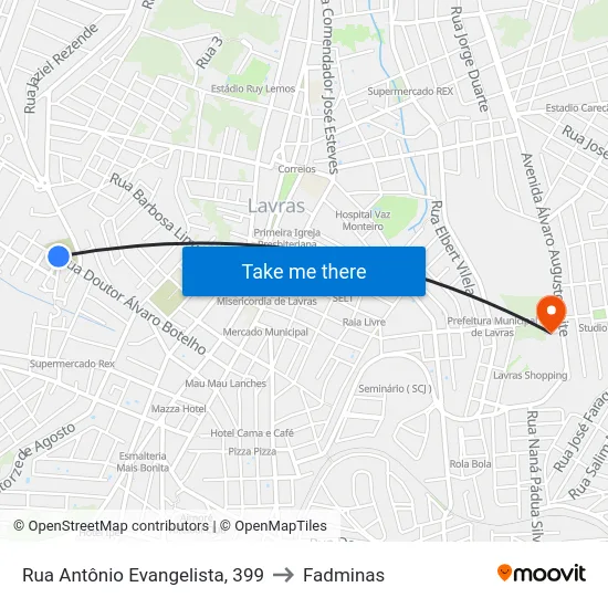 Rua Antônio Evangelista, 399 to Fadminas map