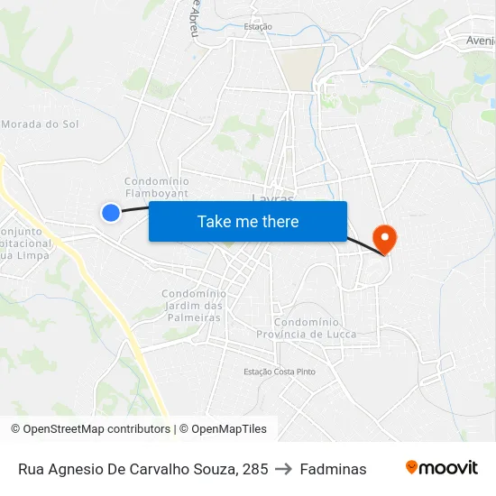 Rua Agnesio De Carvalho Souza, 285 to Fadminas map