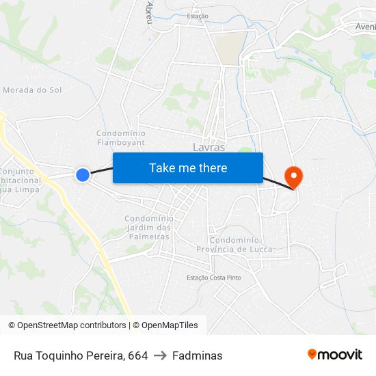 Rua Toquinho Pereira, 664 to Fadminas map