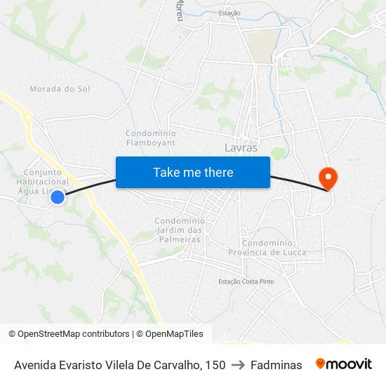 Avenida Evaristo Vilela De Carvalho, 150 to Fadminas map
