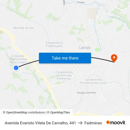 Avenida Evaristo Vilela De Carvalho, 441 to Fadminas map