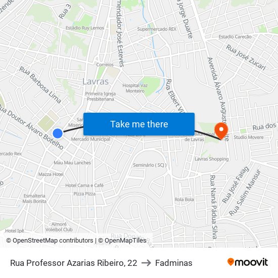 Rua Professor Azarias Ribeiro, 22 to Fadminas map