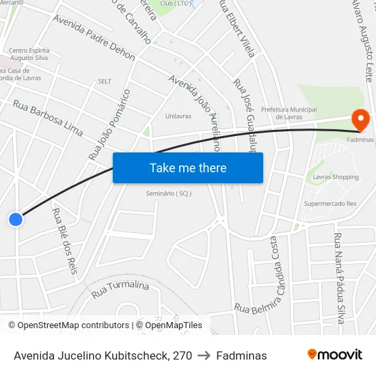 Avenida Jucelino Kubitscheck, 270 to Fadminas map