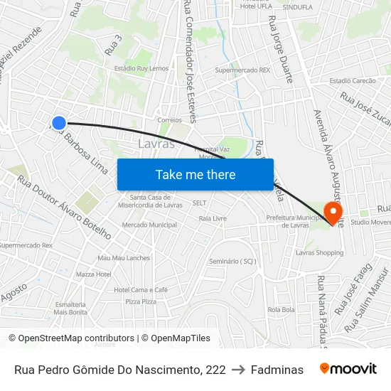 Rua Pedro Gômide Do Nascimento, 222 to Fadminas map