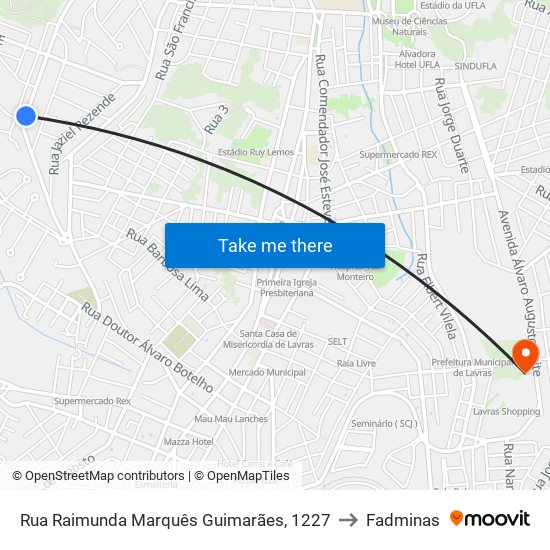 Rua Raimunda Marquês Guimarães, 1227 to Fadminas map