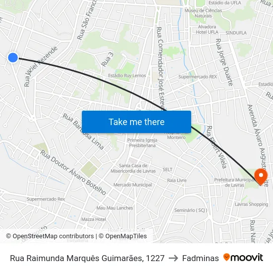 Rua Raimunda Marquês Guimarães, 1227 to Fadminas map