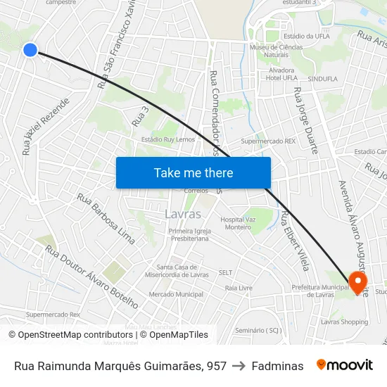 Rua Raimunda Marquês Guimarães, 957 to Fadminas map