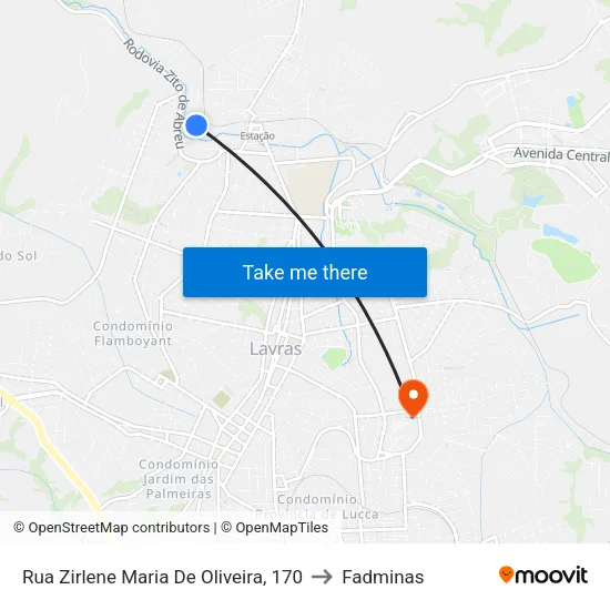 Rua Zirlene Maria De Oliveira, 170 to Fadminas map