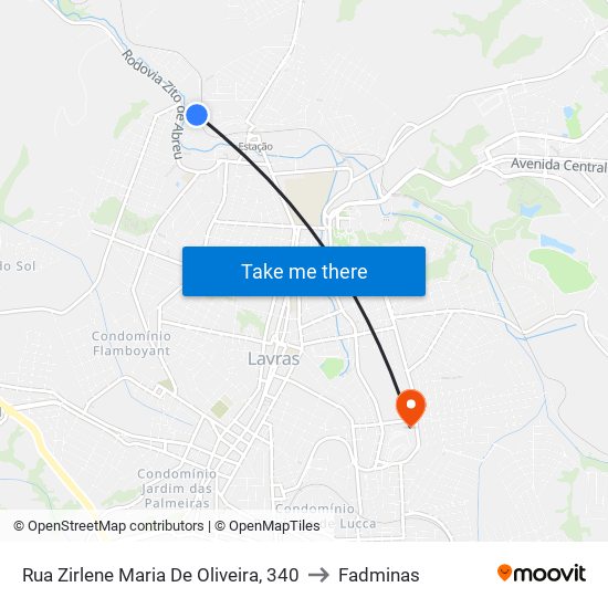 Rua Zirlene Maria De Oliveira, 340 to Fadminas map
