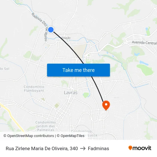 Rua Zirlene Maria De Oliveira, 340 to Fadminas map