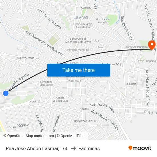 Rua José Abdon Lasmar, 160 to Fadminas map