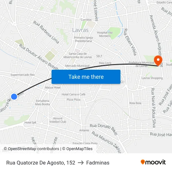 Rua Quatorze De Agosto, 152 to Fadminas map