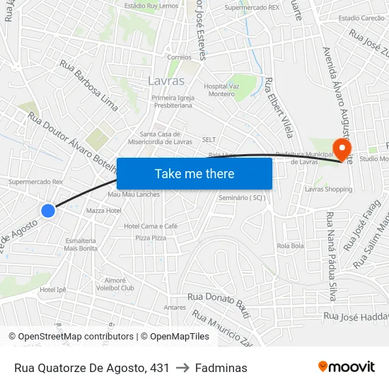 Rua Quatorze De Agosto, 431 to Fadminas map