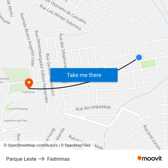Parque Leste to Fadminas map