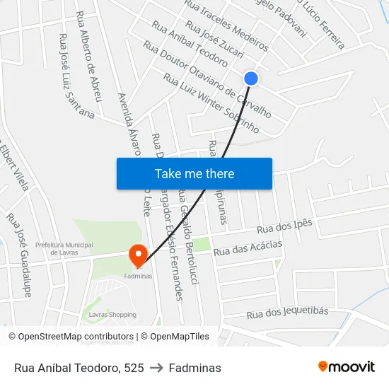 Rua Aníbal Teodoro, 525 to Fadminas map